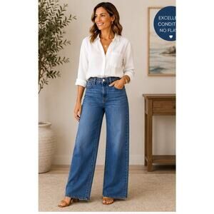 OAT New York Braided Waist Wide Leg Jeans Sz 12/31 Boho Raw Hem Denim